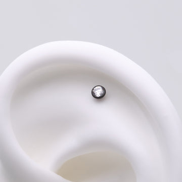 Detail View 1 of Implant Grade Titanium OneFit Threadless Blackline Bezel Set Sparkle Gem Top Part-Clear Gem